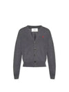 Red Heart Logo Merino Wool Cardigan Heather Grey - AMI - BALAAN 2