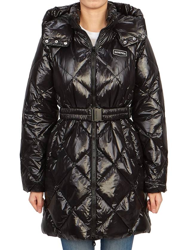 Women s Goose Down Long Padded Conza Hood Detachable Diamond Quilted Jacket VDDJ95636 BKS - DUVETICA - BALAAN 3