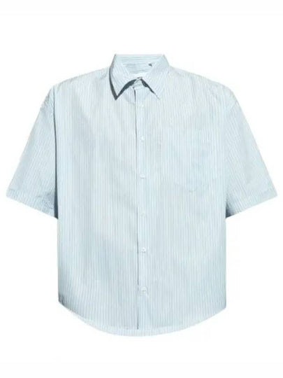 Striped Boxy Fit Short Sleeve Shirt Blue - AMI - BALAAN 2