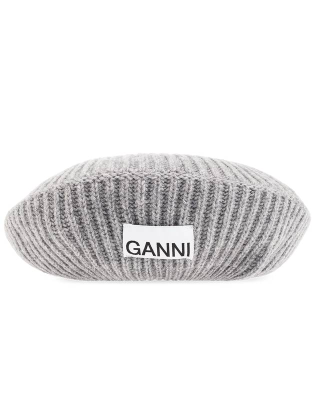 Ganni Beret With Logo, Women's, Grey - GANNI - BALAAN 1