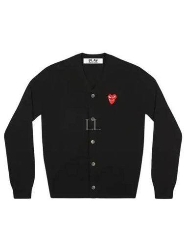 AZ N076 051 1 P1N076 Double Heart Wappen Wool Cardigan - COMME DES GARCONS - BALAAN 1