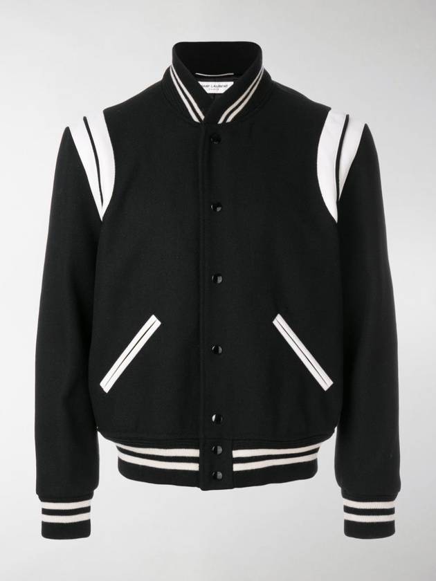 Teddy Bomber Jacket in Wool Black White - SAINT LAURENT - BALAAN 9