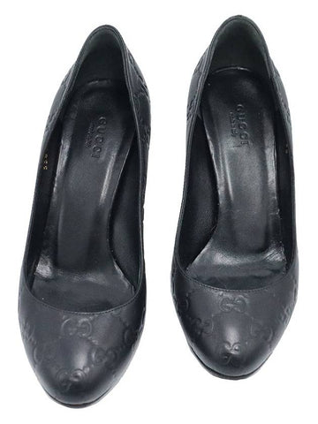 Gucci 338726 GG Logo Black Cima Leather Pumps Shoes 36 - GUCCI - BALAAN 1