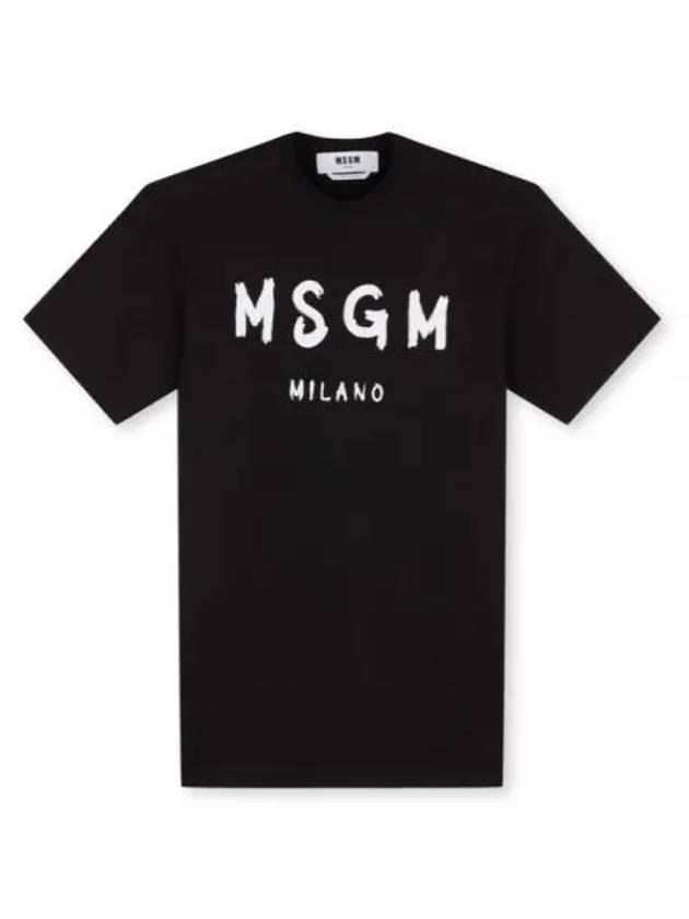 Brushed Logo Short Sleeve Midi Dress Black - MSGM - BALAAN.