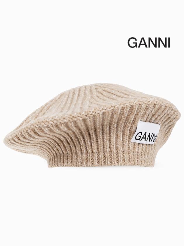 Women's Logo Wool Beret Beige - GANNI - BALAAN.