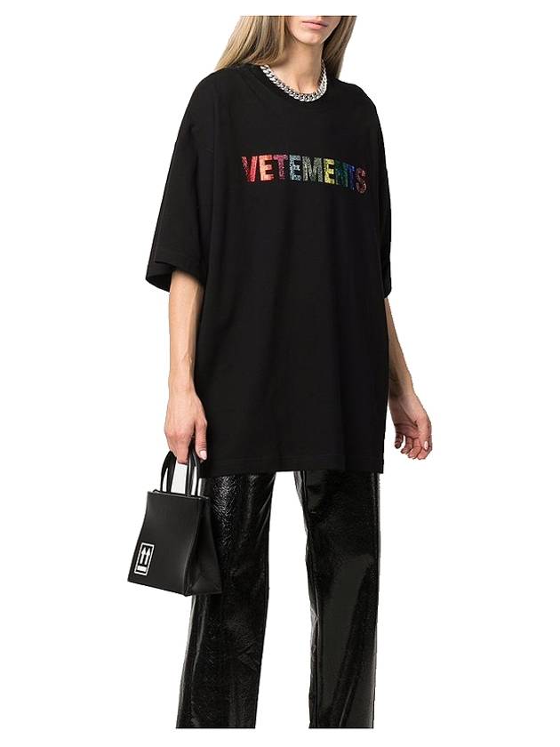 Multi Color Crystal Logo Short Sleeve T-Shirt Black - VETEMENTS - BALAAN 5