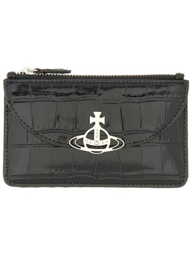 Embossed Half Moon Card Wallet Black - VIVIENNE WESTWOOD - BALAAN 1