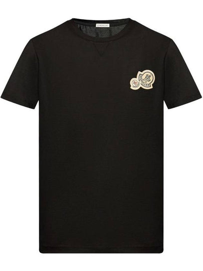 Double Logo Patch Round Short Sleeve T-Shirt Black - MONCLER - BALAAN 2