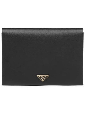 Saffiano Logo Document Clutch Bag Black - PRADA - BALAAN 1