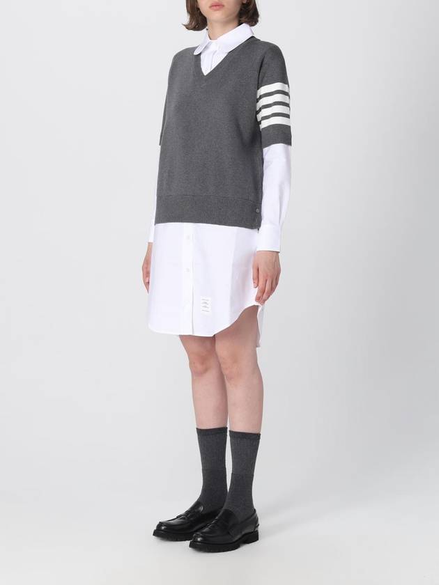 Women's 4 Bar Cotton Shirt Midi Dress White Grey - THOM BROWNE - BALAAN 4