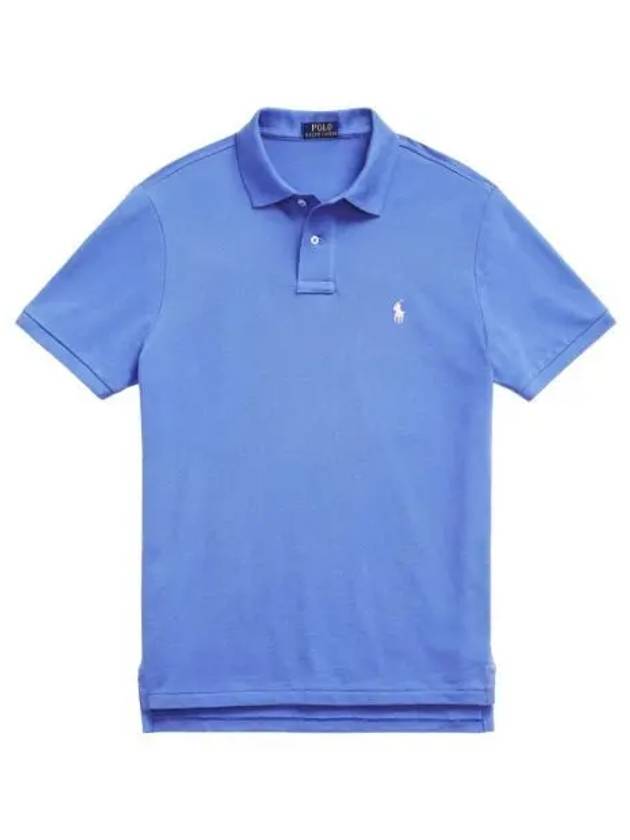 Embroidered White Pony Slim Fit Polo Shirt Blue - POLO RALPH LAUREN - BALAAN 2