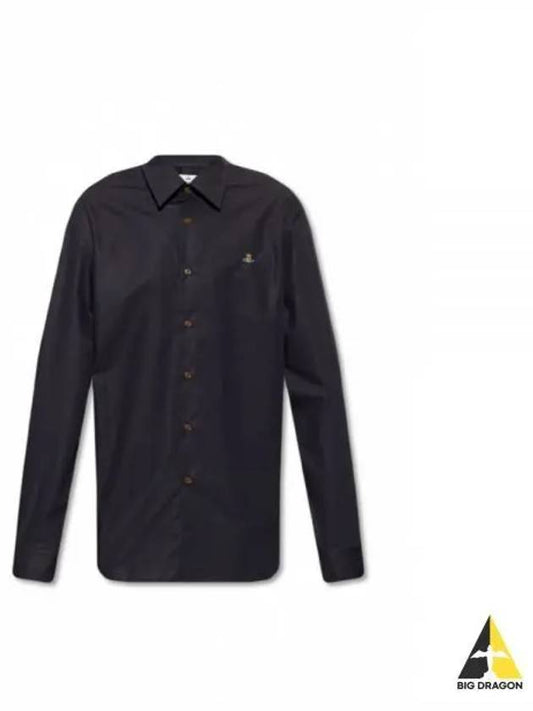 Men's Embroidered ORB Long Sleeve Shirt Black - VIVIENNE WESTWOOD - BALAAN 2
