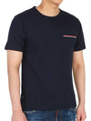 Men's Medium Weight Jersey Tipped Pocket Crewneck Short Short Sleeve T-Shirt Navy - THOM BROWNE - BALAAN 4