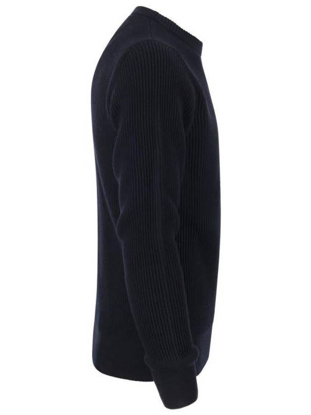 Crewneck Full Rib Wool Knit Top Navy - STONE ISLAND - BALAAN 4