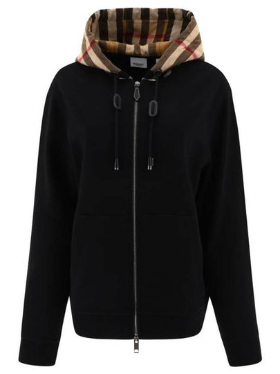 Check Hood Cotton Zip Up Hoodie Black - BURBERRY - BALAAN 2