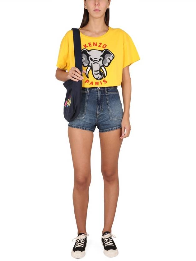 Elephant Cotton Short Sleeve T-Shirt Yellow - KENZO - BALAAN 3