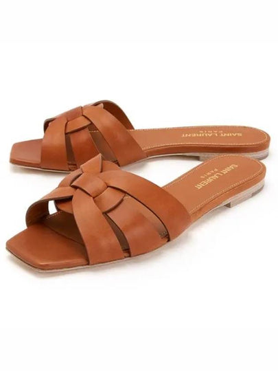 Tribute Smooth Leather Flat Mules Amber - SAINT LAURENT - BALAAN 2