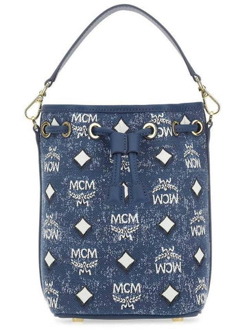 Dessau Vintage Denim Jacquard Drawstring Bucket Bag Navy - MCM - BALAAN 1