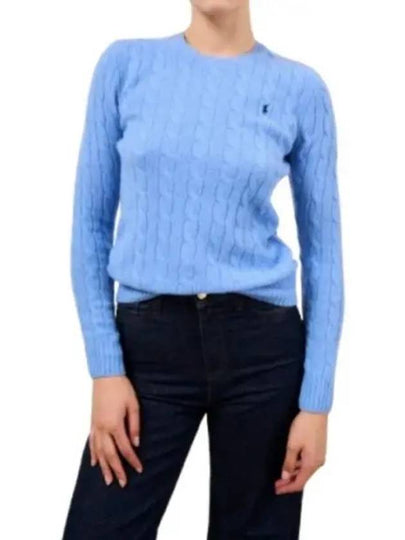 Pony Embroidered Logo Cable Knit Top Light Blue - POLO RALPH LAUREN - BALAAN 2