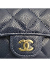 Gold Classic Grained Shiny Calfskin Card Holder Navy - CHANEL - BALAAN 7