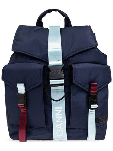 Ganni Backpack With Logo, Women's, Navy Blue - GANNI - BALAAN 1