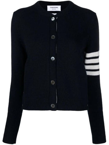 Floral Intarsia Cotton Cardigan Navy - THOM BROWNE - BALAAN 1