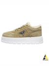 Triangle Logo Shearling Suede Low-Top Sneakers Ecru - PRADA - BALAAN 2