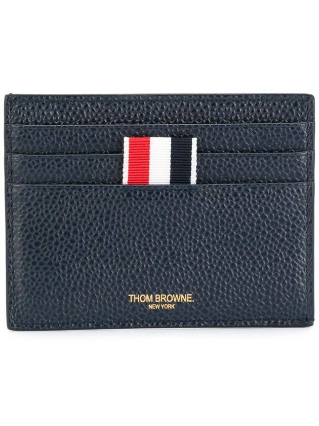 Pebble Grain Leather Stripe Note Compartment Card Wallet Navy - THOM BROWNE - BALAAN 1