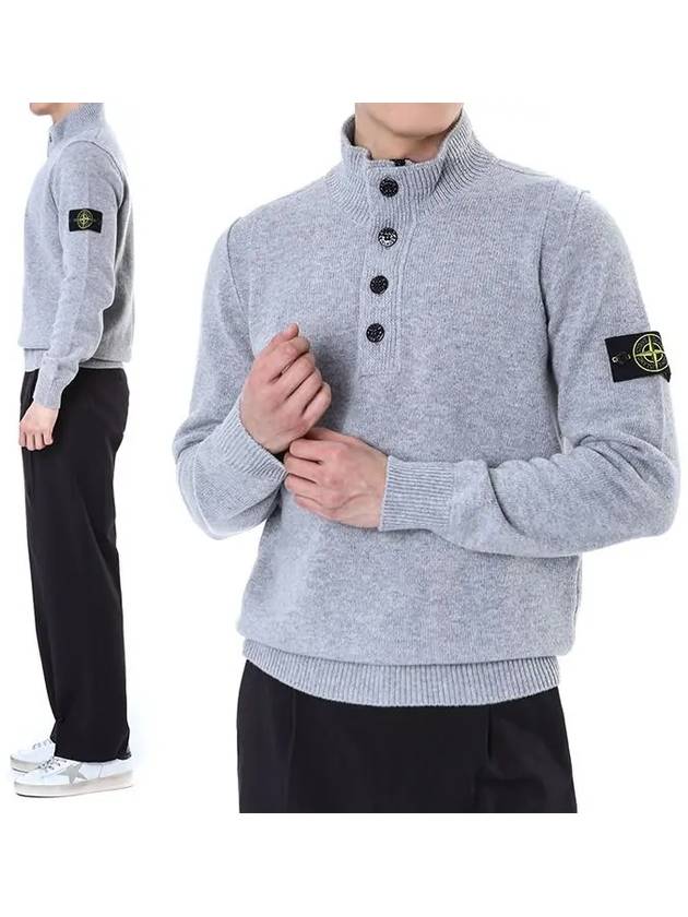 Wappen Patch Button Knit Top Melange Gray - STONE ISLAND - BALAAN 3