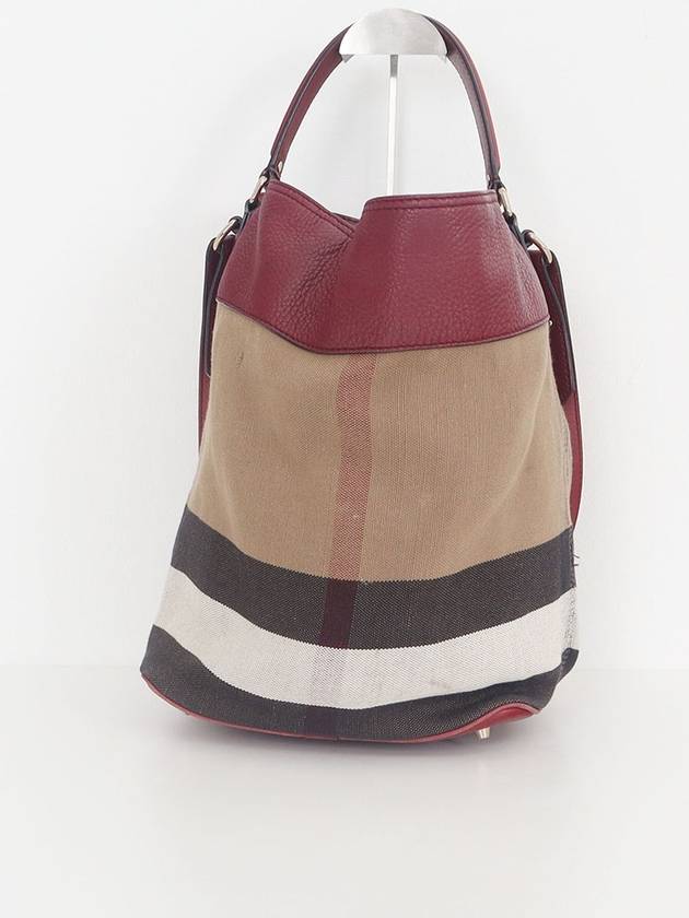 Medium House Check Canvas Ashby Bucket Shoulder Bag Burgundy 4020489 - BURBERRY - BALAAN 2