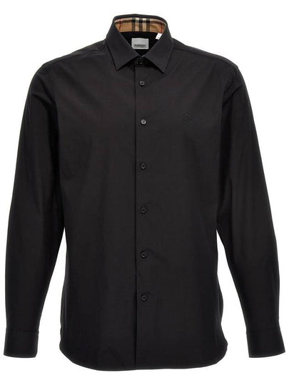 Embroidered EKD Stretch Cotton Long Sleeve Shirt Black - BURBERRY - BALAAN 2