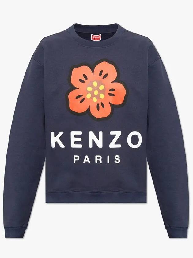 Men's BOKE Flower Print Logo Sweatshirt Midnight Blue - KENZO - BALAAN.