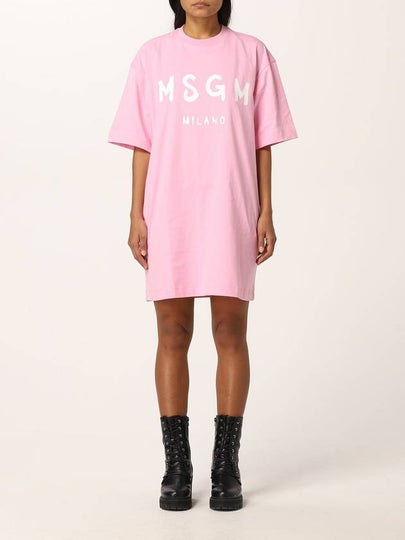 Milano Brushed Logo Short Sleeve Short Dress Pink - MSGM - BALAAN 2