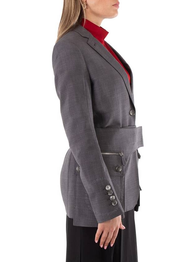 Women's Cargo Belt Wool Silk Mohair Linen Jacket Charcoal - BURBERRY - BALAAN 3