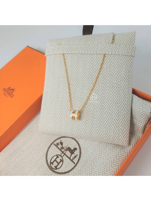 Mini Pop H Pendant Necklace Gold Blanc White - HERMES - BALAAN 7