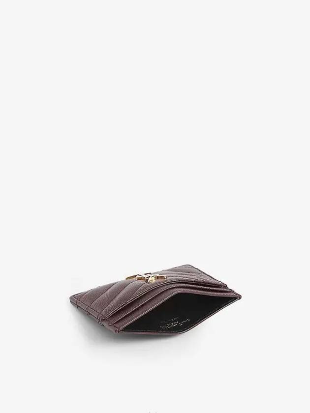 YSL Monogram Gold Tone Logo Chevron Quilted Leather Card Holder Burgundy - SAINT LAURENT - BALAAN 2