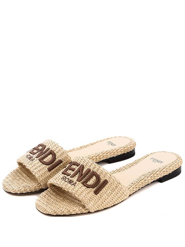 Signature Raffia Slippers Beige - FENDI - BALAAN 2