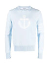 Men's Anchor Jacquard 4-Bar Crew Neck Knit Top Light Blue - THOM BROWNE - BALAAN 1