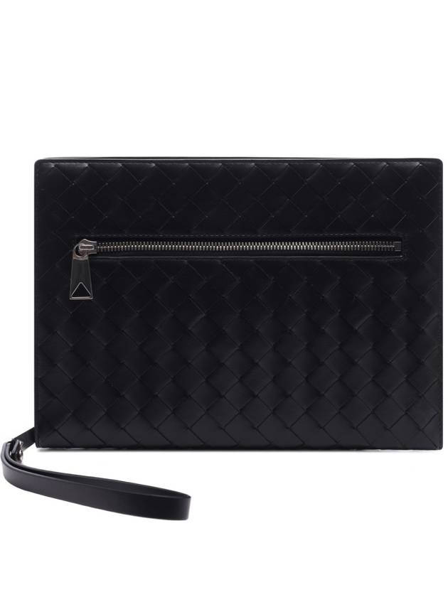 Intrecciato Zipper Small Clutch Bag Black - BOTTEGA VENETA - BALAAN 3