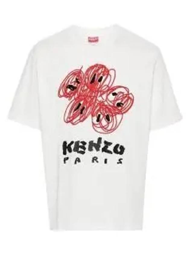 Drawn Varsity Embroidered Classic Cotton T-Shirt White - KENZO - BALAAN 2