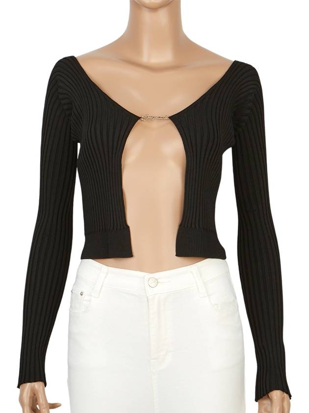 La Maille Pralu Longue Micro Charm Logo Cardigan Black - JACQUEMUS - BALAAN 4