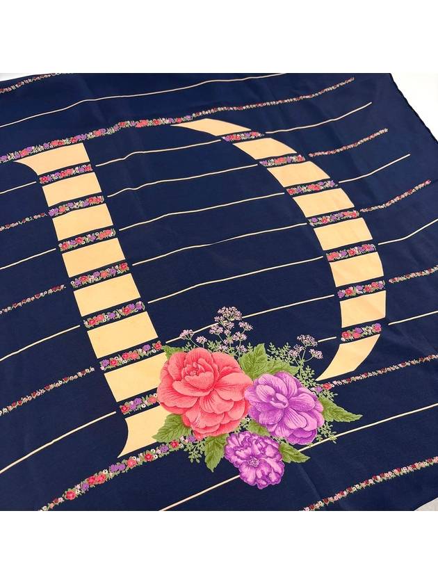 Navy Flower Logo Scarf 4VDIF25345 - DIOR - BALAAN 4