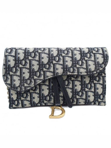 Women s Dior Christian S5614CTZQ M928 Blue Oblique Jacquard Saddle WOC Chain Long Wallet Crossbag gt cross bag Gangbuk used luxury goods - DIOR - BALAAN 1