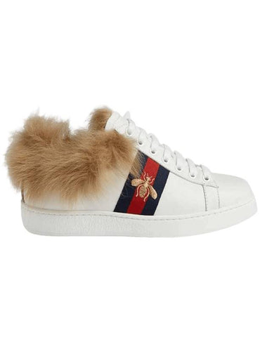 Women's Ace Bee Fur Low Top Sneakers White - GUCCI - BALAAN 1