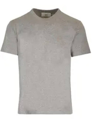 Embroidered Logo Cotton Short Sleeve T-Shirt Grey - AMI - BALAAN 1