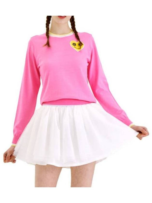 yellow heart color matching line pullover knit top pink - GOXO - BALAAN 2