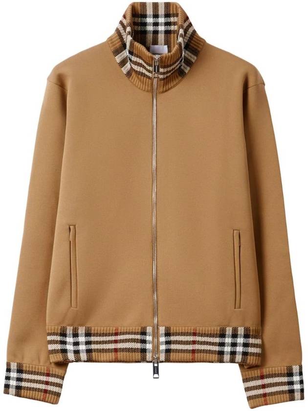 Men's Check Trim Track Jacket Camel - BURBERRY - BALAAN 1