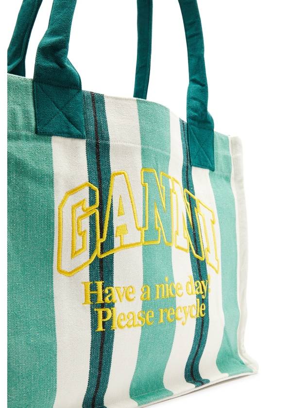 Logo Stripe Tote Bag Shoulder Bag Green - GANNI - BALAAN 5