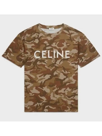 Logo Camo Washed Jersey Short Sleeve T-Shirt Brown - CELINE - BALAAN 2