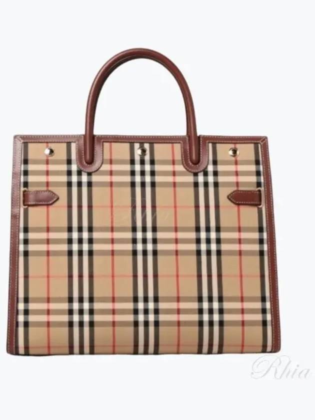 Vintage Check Two-Handle Title Medium Shoulder Bag Beige - BURBERRY - BALAAN 2